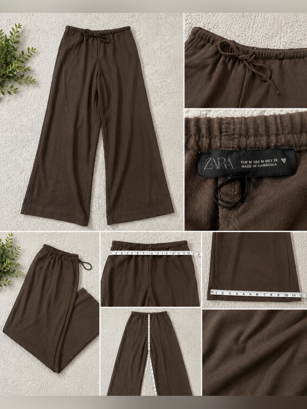 Zara Brown Wide Leg Drawstring Pull-On Pants Size Medium